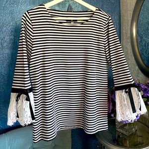 Karl Lagerfeld Striped Blouse with Lace and Ribbon